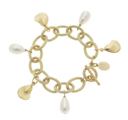Oyster and Pearl Charm Bracelet